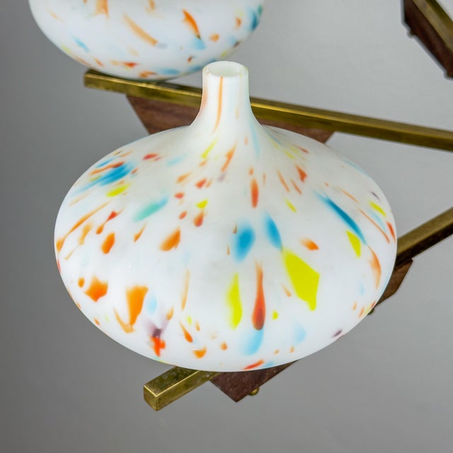 Mid-Century Chandelier with Teak and Murano Glass from Stilnovo, Italy, 1950s For Sale - Image 6 of 18