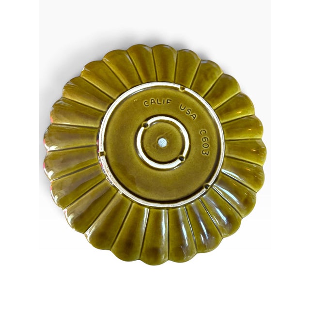 1960s Vintage Maddux of California C603 Pearlized Olive Green & Gold Two-Tier Serving Stand For Sale - Image 5 of 5