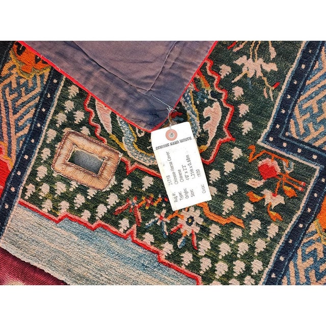 1920s Blue Navy Medallion Antique Chinese Tibetan Saddle Horse Cover Wool Rug For Sale In New York - Image 6 of 7