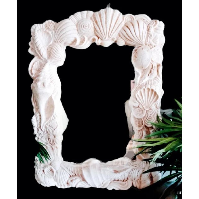 Traditional 1980s Molded Plaster Coastal Seashell Large Wall Mirror For Sale - Image 3 of 6