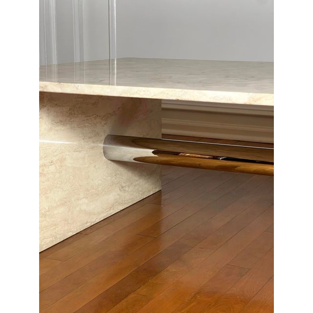 Cream Solid Marble and Chrome Rectangular Coffee Table in Cream For Sale - Image 8 of 15
