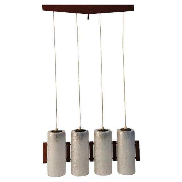 Rosewood & Glass Ceiling Lamp, 1960s For Sale