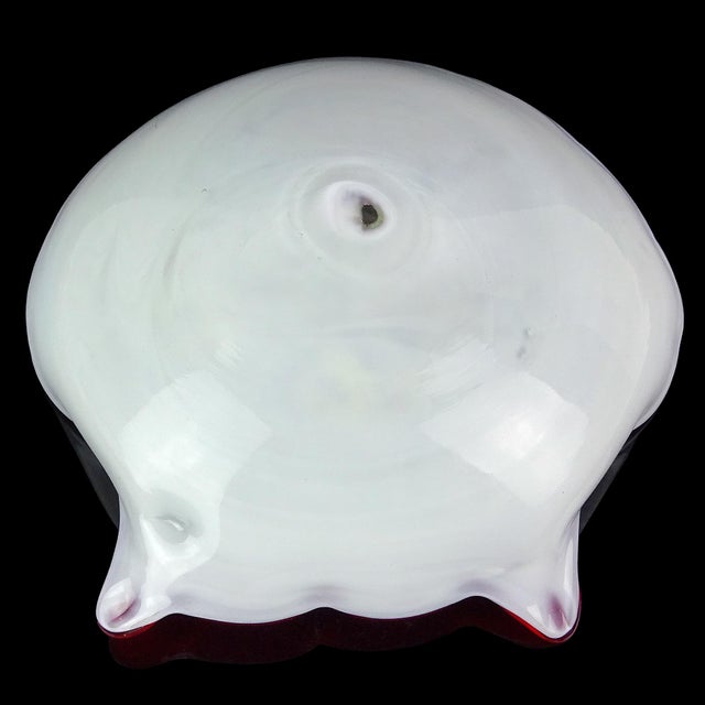 Murano Vintage Red Orange Yellow Silver Flecks Green Italian Art Glass Seashell Centerpiece Bowl For Sale - Image 10 of 10