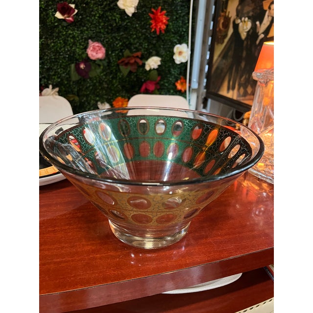 Mid-Century Modern 1970s Green and Gold Mid Century Glass Bowl For Sale - Image 3 of 6
