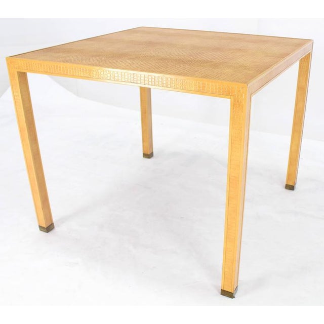 Mid-Century Modern faux skin game or dining table. Nice square design with recessed asking panels. Low profile solid well...