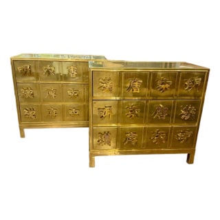 Pair of Brass Chinoiserie Manner Bedside Tables After Mastercraft For Sale