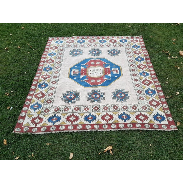 1970s Vintage Turkish Oushak Rug - 6′3″ × 6′9″ For Sale - Image 9 of 9