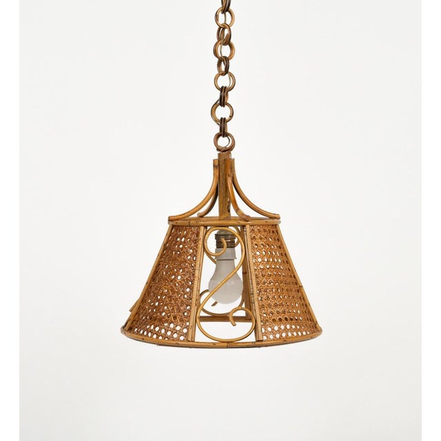Mid-Century French Riviera Pendant in Rattan and Wicker, Italy, 1960s For Sale - Image 4 of 15