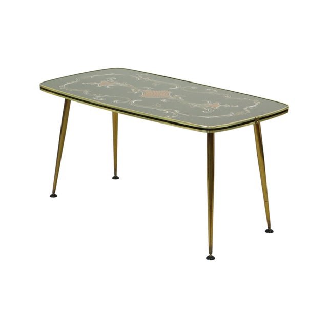 Metal Vintage Rockabilly Glass Coffee Table with Conical Gold Legs, 1950s For Sale - Image 7 of 15