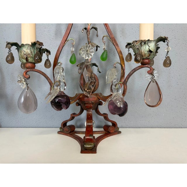 Metal Heavy Red Roses Apples Murano Drops Lamps With Shades Italian, Circa 1900s For Sale - Image 7 of 16