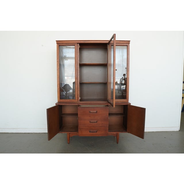 Wood Vintage Garrison Furniture MCM China Cabinet For Sale - Image 7 of 17