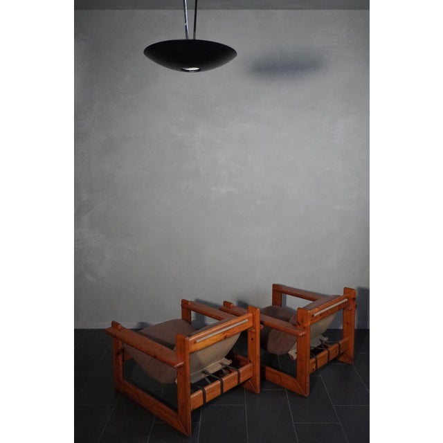 Tan Pine and Fabric Armchairs in the style of Afra and Tobia Scarpa, 1970s, Set of 2 For Sale - Image 8 of 18