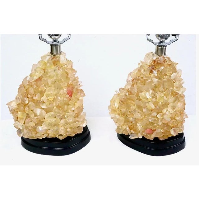Pair Citrine Rock Chrystal Style of Carole Stupell Lamps For Sale - Image 4 of 5