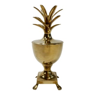 Vintage Hollywood Regency Style Lidded Brass Pineapple Urn For Sale