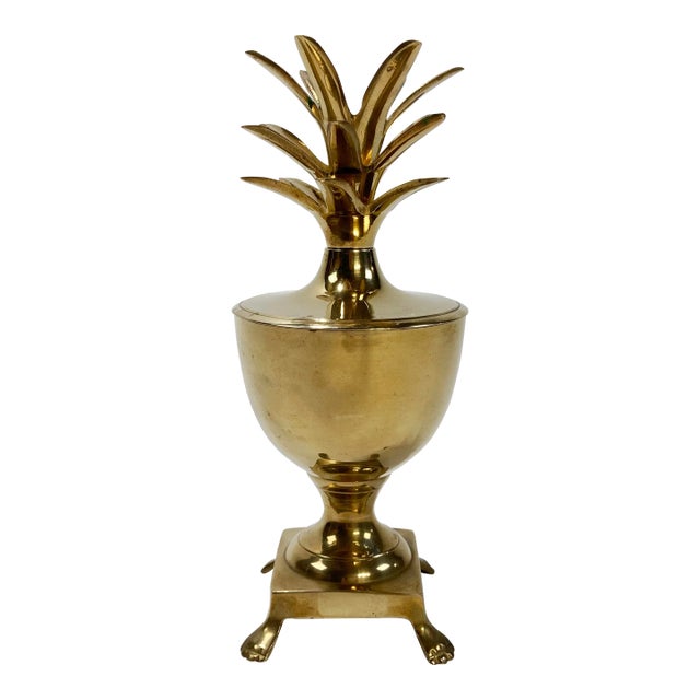 Vintage Hollywood Regency Style Lidded Brass Pineapple Urn For Sale