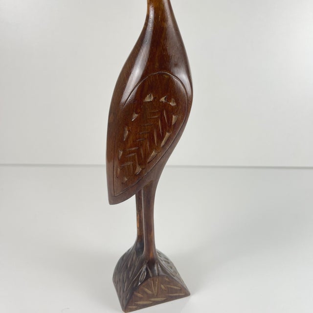 Carved Wooden Heron Statue, Mid-20th Century For Sale - Image 9 of 10