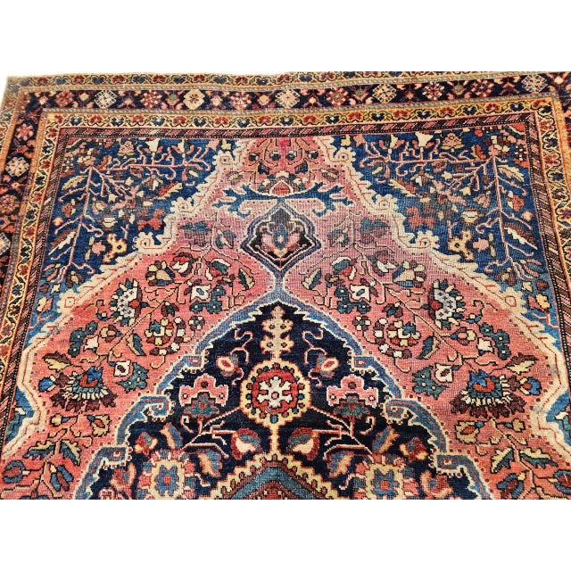 Vintage Persian Farahan Sarouk Rug, Handwoven Floral Pattern, Rust Red & Blue, 5’ X 7’ For Sale In Chicago - Image 6 of 10