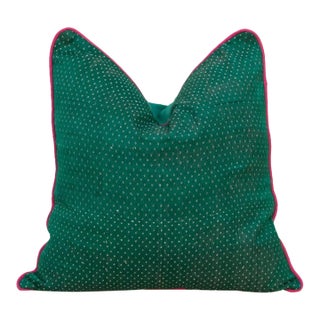 Panna Green Dotted Ahir Handloom Pillow For Sale