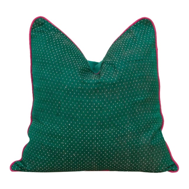 Panna Green Dotted Ahir Handloom Pillow For Sale