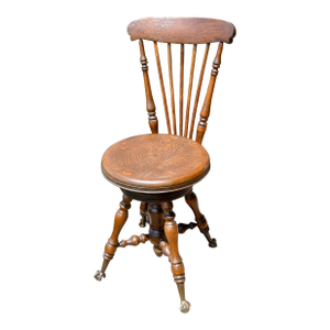 Antique Quarter Sawn Oak High Back Organ Stool With Claw Feet 1890s Era