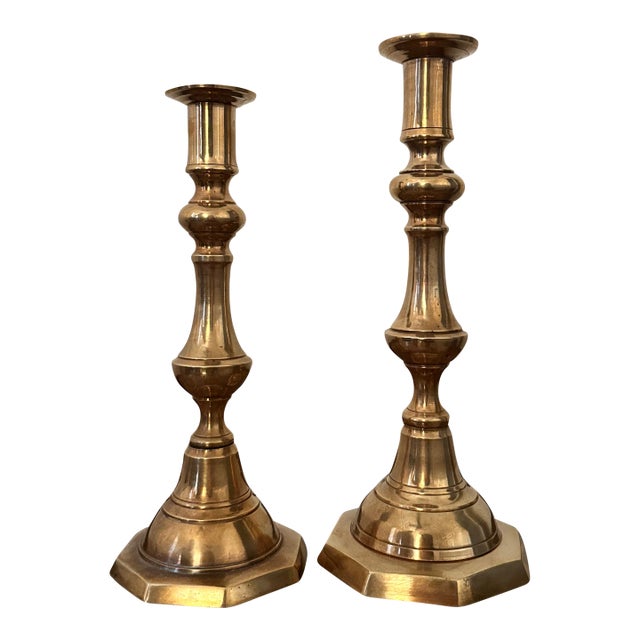 Antique Victorian Brass Candlesticks, Circa 1850-1890 For Sale