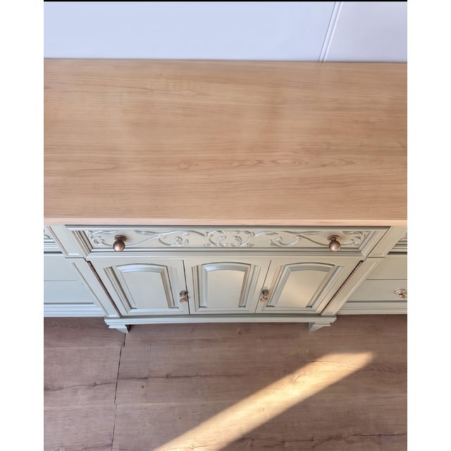 Thomasville 1980s Professionally Refinished Thomasville Solid Wood Sideboard in Sage Green For Sale - Image 4 of 10