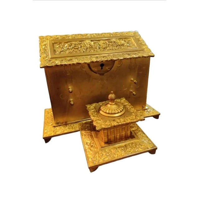 Late 19th Century Ornate French Repousse Gilt Bronze Letterbox Inkstand For Sale - Image 12 of 12