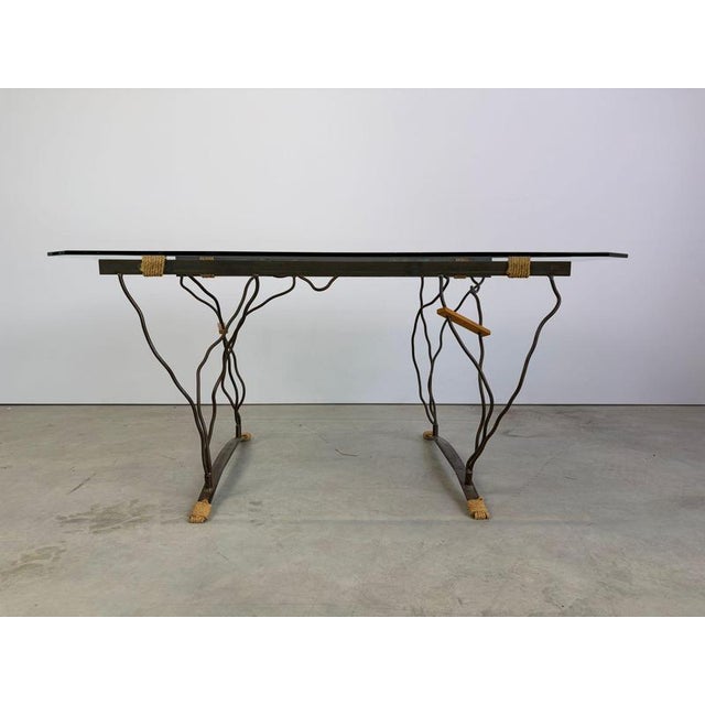 Vintage Organic Wrought Iron and Glass Dining Table, 1970s For Sale - Image 4 of 18