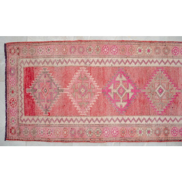 1970s Pink Kurdish Herki Hand-Knotted Distressed Runner For Sale - Image 11 of 17