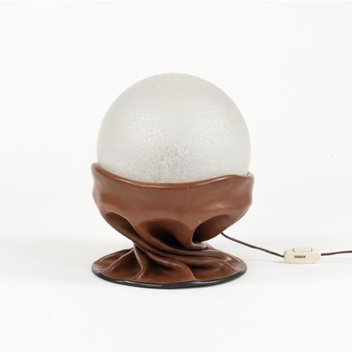 Brown Midcentury Table Lamp in Brown Leather and Frosted Glass by Nova Tecno, 1970s For Sale - Image 8 of 16