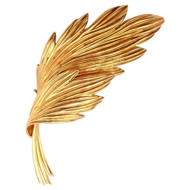 Late 20th Century Tiffany & Co. Yellow Gold French Leaf Large Pin Brooch For Sale - Image 9 of 10