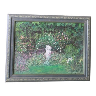 Vintage Oil Painting Art Deco “Secret Garden” Signed Claire Beauregard 1970 For Sale