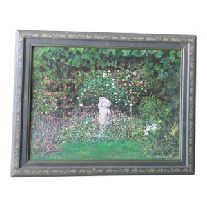 Vintage Oil Painting Art Deco “Secret Garden” Signed Claire Beauregard 1970