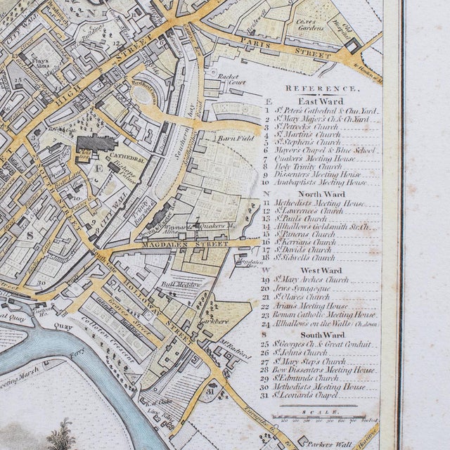 Beige Antique City of Exeter Map, English, Framed, Atlas Excerpt, Georgian, Circa 1805 For Sale - Image 8 of 10