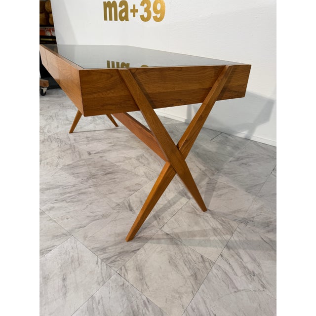 Glass 1990s Italian Desk With Dark Green Glass Top For Sale - Image 7 of 10