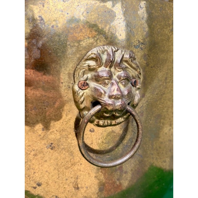 Victorian Vintage English Brass Lion Handle Footed Cachepot Planter For Sale - Image 3 of 7