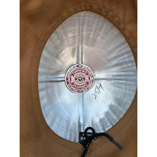 Vintage Cairns & Bro. Metal & Leather Firefighter's Helmet 350 Senator "Fireman's Fund" For Sale - Image 14 of 15