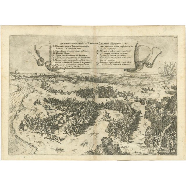 Rare engraving depicting a battle in the Eighty Year' War. The Battle of Rijmenam took place on July 31, 1578, during the...