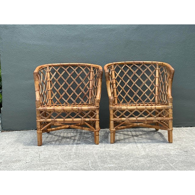 Vintage Trellis Rattan Lounge Chairs - A Pair For Sale - Image 10 of 12
