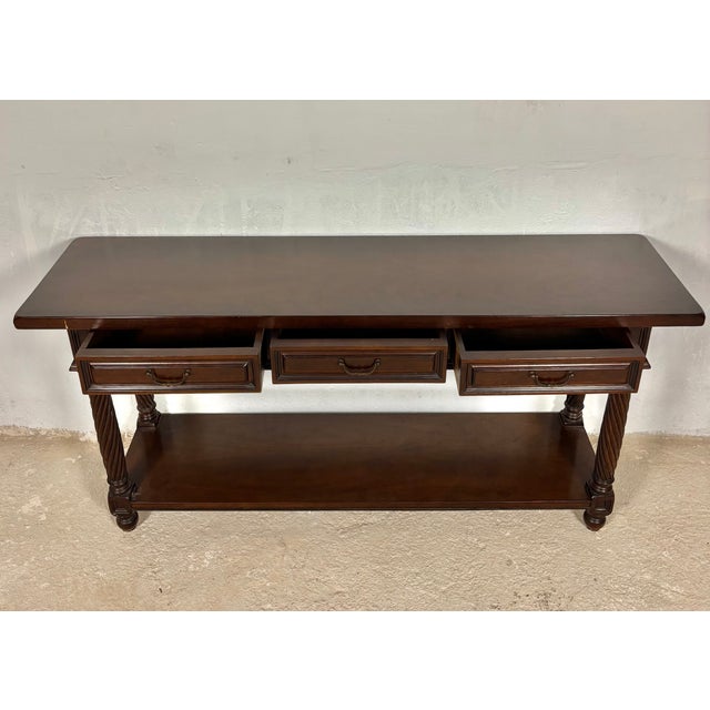 Large Spanish Walnut Rustic Console with Drawers and Lower Shelf, 1930s For Sale - Image 9 of 17