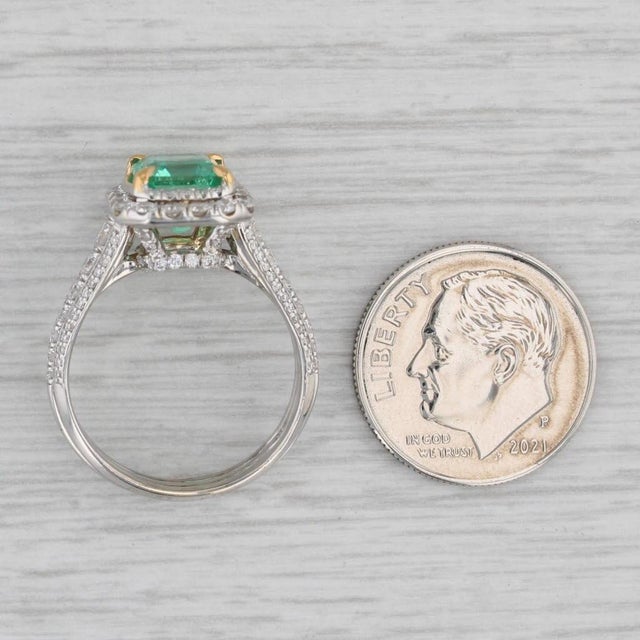 2.59ctw Emerald Diamond Halo Engagement Ring 18k White Gold Size 6 Gia For Sale - Image 4 of 8