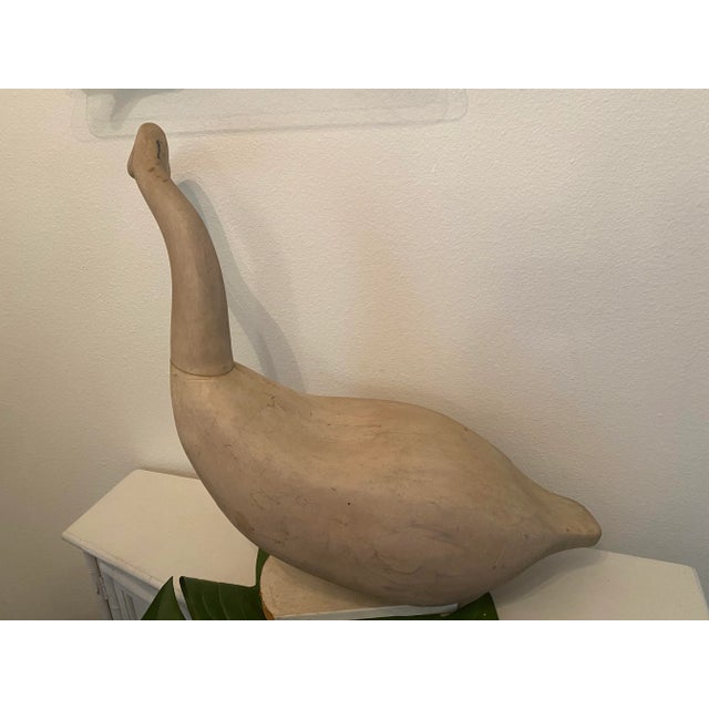 Vintage Wood Carved Folk Art Rustic Goose Decoy For Sale - Image 4 of 12