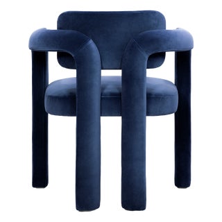 Double Arch Dining Chair in Navy Blue Cotton Velvet from Insidherland For Sale