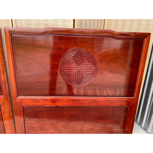 1960s 1960s Vintage Ming Style Carved Mahogany Twin Headboards - a Pair For Sale - Image 5 of 12