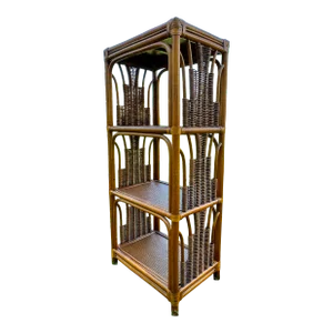 Bentwood Rattan & Bamboo Woven 3-Shelf Open Etagere Bookcase