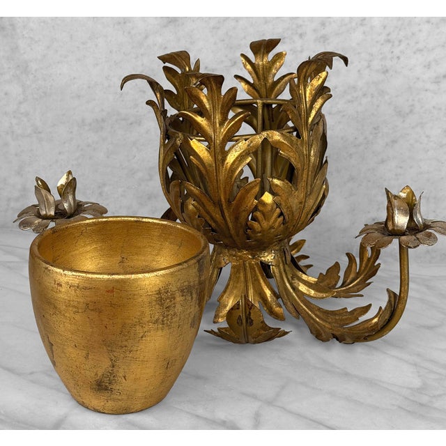 Vintage Italian Gold Gilt Metal Centerpiece Planter Candlestick Holder For Sale - Image 4 of 10