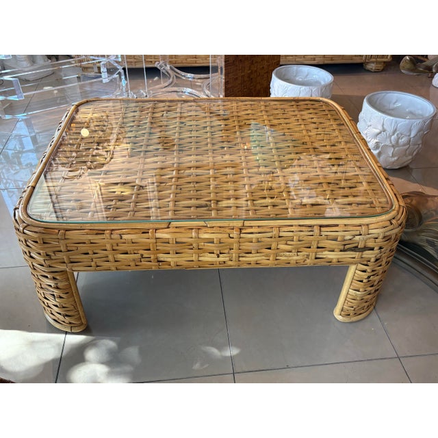 Vintage Ralph Lauren Woven Rattan Wicker Bamboo Coffee Cocktail Table Coastal For Sale - Image 12 of 12