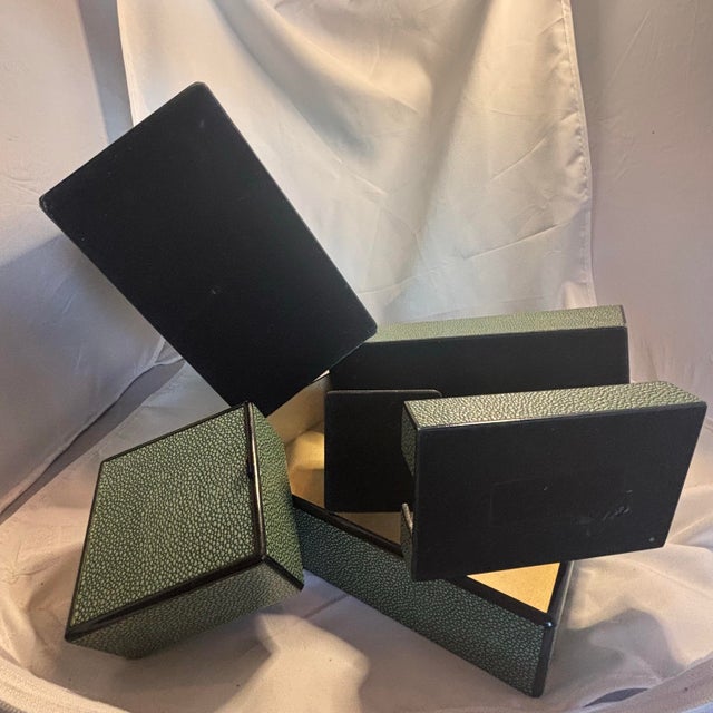 Circa 2000 Dransfield & Ross Faux Shagreen Leather Classic Desk Set in Forest Green- 6 Pieces For Sale - Image 9 of 12