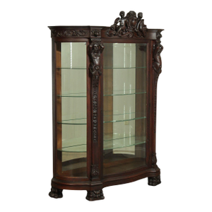 Horner Antique Oak Figural Carved Beveled Glass China Cabinet