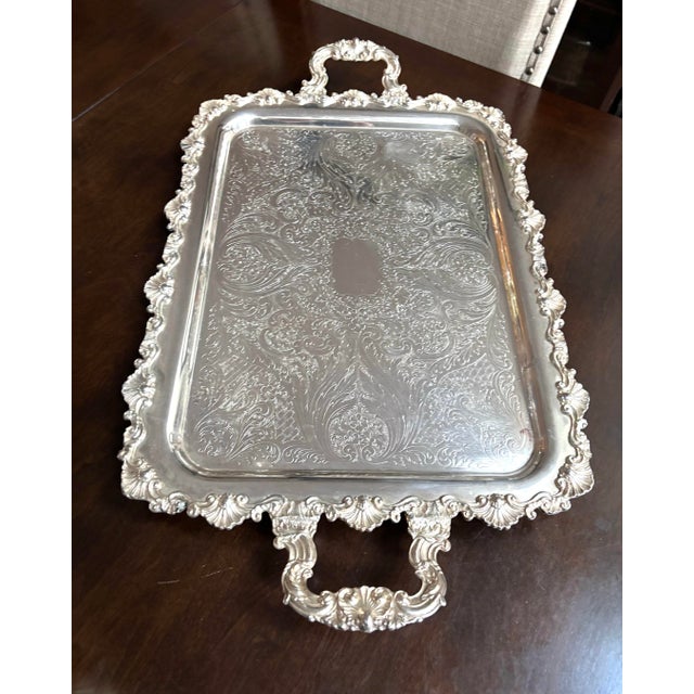 Large Vintage SilverPlate Footed Serving/Bar Tray For Sale - Image 9 of 12